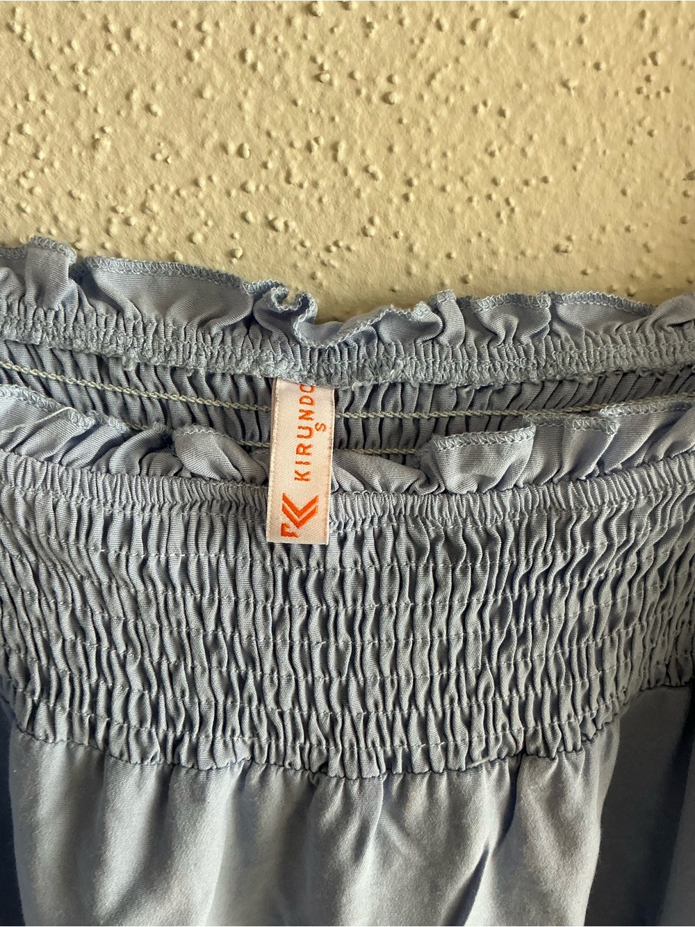 Off-Shoulder Smocked Midi Dress in Light Blue - Picture 4 of 7